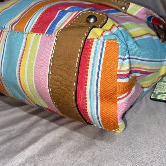 Vintage Fossil Handbag Tote Hobo Canvas Leather Trim Colorful Stripes ๐ - Picture 9 of 16